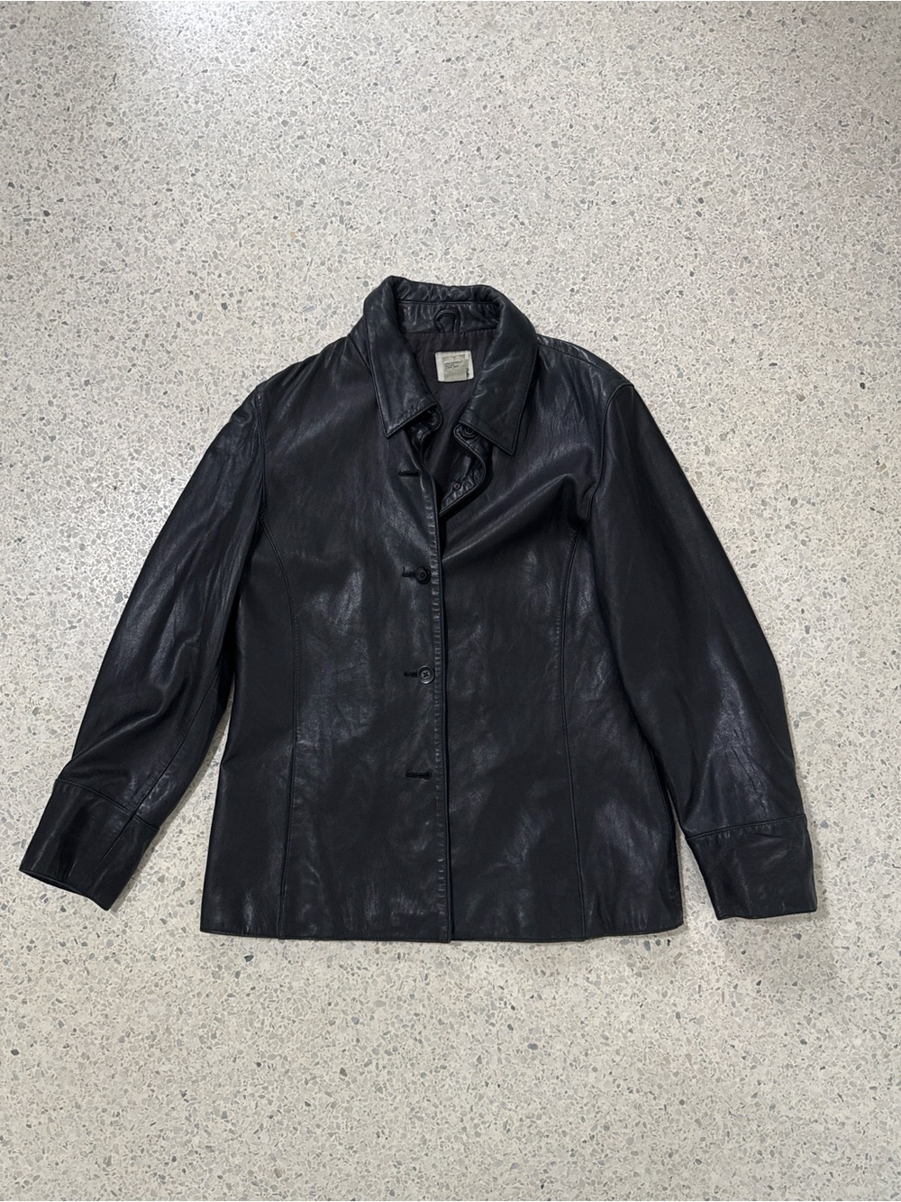 GAP Black Leather Button-Front Jacket - Women